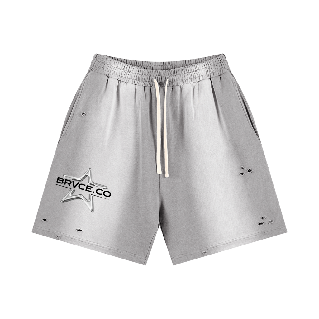 Distressed BRVCE.CO logo shorts